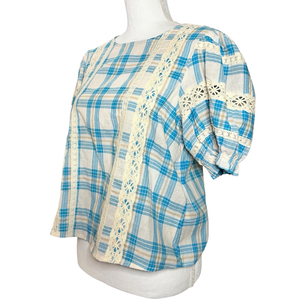 Free People Moon River Gingham Lace Blouse